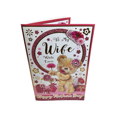 To My Wife Teddy With Blooming Flowers Design Mother's Day Boxed Card from B&Q