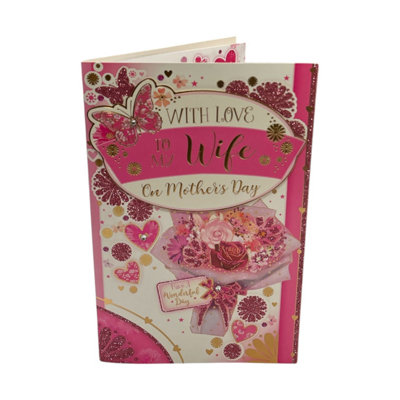 To My Wife Lovely Pink Flowers Bouquet Design Mother's Day Boxed Card from B&Q