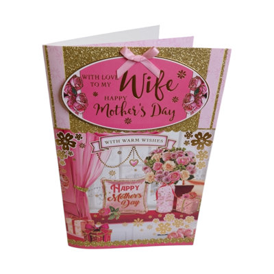 To My Wife Flower Pot And Cushion Design Pink Mother's Day Boxed Card from B&Q
