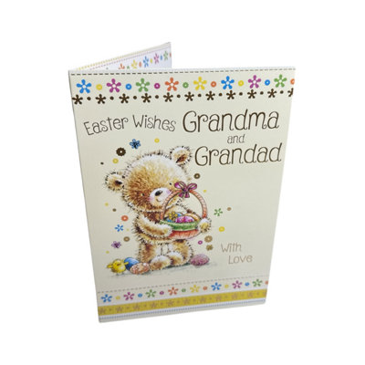 For Grandma And Grandad Teddy Holding Egg Basket Design Easter Card from B&Q