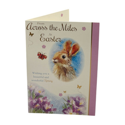 Across The Miles Cute Rabbit With Butterfly Floral Design Easter Card