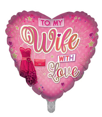 To My Wife With Love Traditional 18-Inch Heart Foil Balloon from B&Q