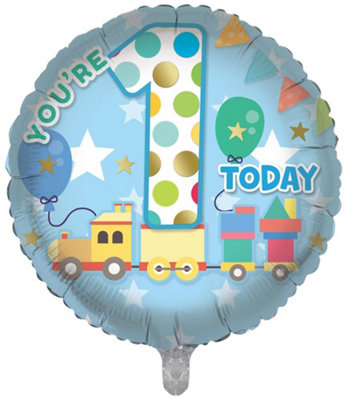 Happy 1St Birthday Blue 18-Inch Double-Sided Foil Balloon from B&Q