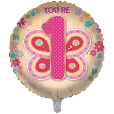 Happy 1St Birthday Butterfly 18-Inch Double-Sided Foil Balloon from B&Q