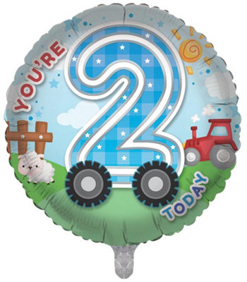 You're 2 Today Farm Tractor Double Sided 18-Inch Foil Balloon from B&Q