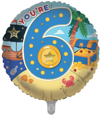 You're 6 Today Blue Boys Pirate Double Sided 18-Inch Balloon from B&Q