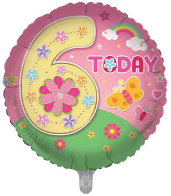 You're 6 Today Pink Girls Flower Butterflies Double Sided 18-Inch Balloon from B&Q