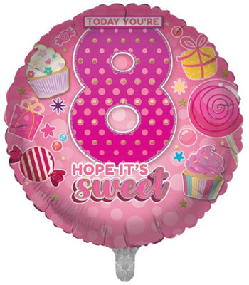 You're 8 Today Pink Girls Sweet Cupcake Double Sided 18-Inch Foil Balloon from B&Q