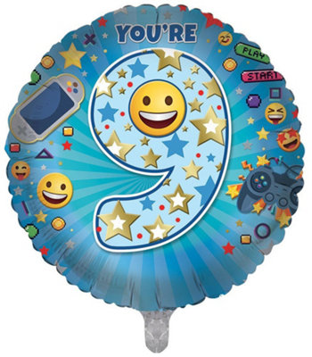 You're 9 Today Boys Blue Gaming Stars Double Sided 18-Inch Foil Balloon from B&Q