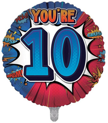 You're 10 Boys Comic Style Double Sided 18-Inch Foil Balloon from B&Q
