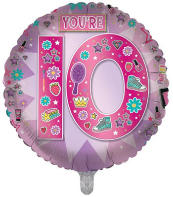 You're 10 Pink Girly Double Sided 18-Inch Foil Balloon from B&Q