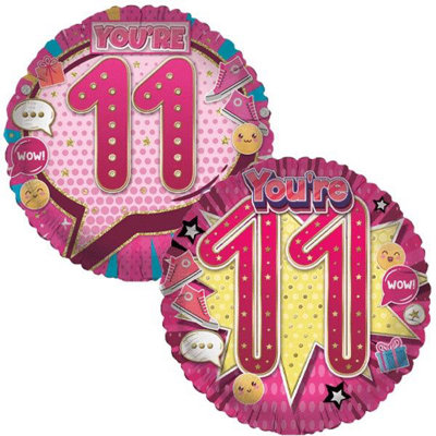 You're 11 Dark Pink Girly Double Sided 18-Inch Foil Balloon from B&Q