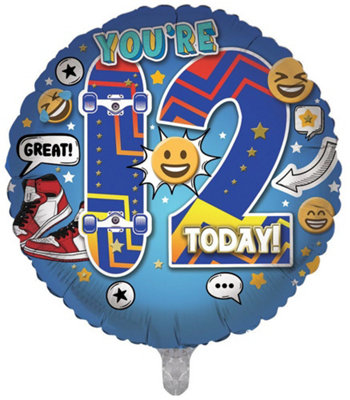 You're 12 Today Skateboard Double Sided 18-Inch Foil Balloon from B&Q