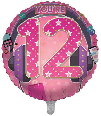 You're 12 Today Pink Girls Music Headphones Double Sided 18-Inch Foil Balloon from B&Q