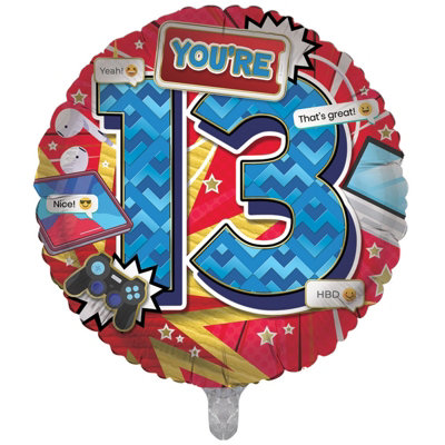 You're 13 Boys Gaming Foil Balloon from B&Q