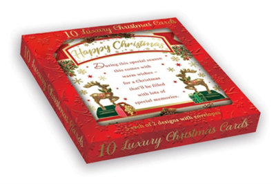  - Pack Of 10 Reindeer & Holiday Wishes Christmas Boxed Cards