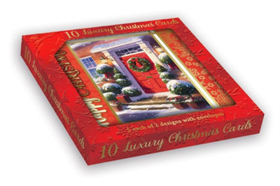  - Pack Of 10 Festive Door Scenes Christmas Boxed Cards