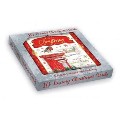  - Pack Of 10 Festive Postbox & Snow Scene Christmas Boxed Cards