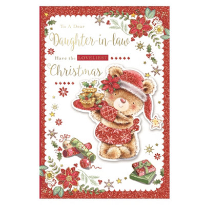 To A Dear Daughter In Law Bear Holding Cupcakes Design Christmas Card from B&Q