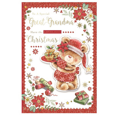 To A Special Great Grandma Bear Holding Cupcakes Design Christmas Card from B&Q
