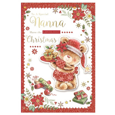 To A Special Nanna Bear Holding Cupcakes Design Christmas Card from B&Q