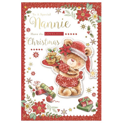 To A Special Nannie Bear Holding Cupcakes Design Christmas Card from B&Q