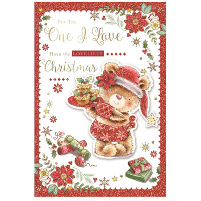 For The One I Love Bear Holding Cupcakes Design Christmas Card from B&Q