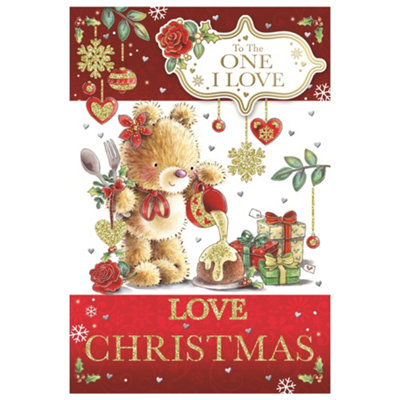 To The One I Love Teddy Pouring Frosting On Cake Design Christmas Card from B&Q