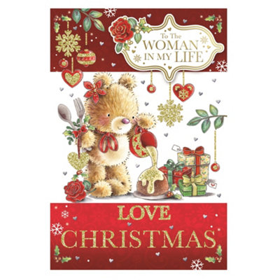 To The Woman In My Life Teddy Pouring Frosting On Cake Design Christmas Card from B&Q