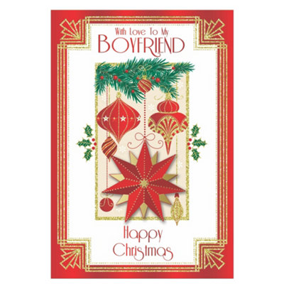 With Love To My Boyfriend Baubles And Star Design Christmas Card from B&Q