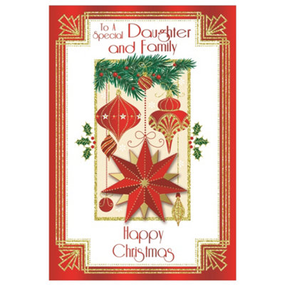 To A Special Daughter And Family Baubles And Star Design Christmas Card from B&Q
