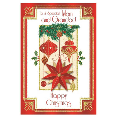 To A Special Mam And Grandad Baubles And Star Design Christmas Card from B&Q