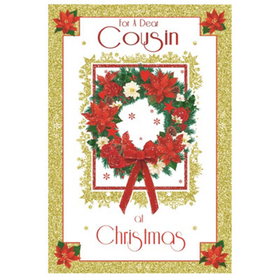 For A Dear Cousin Poinsettia Wreath Design Christmas Card from B&Q