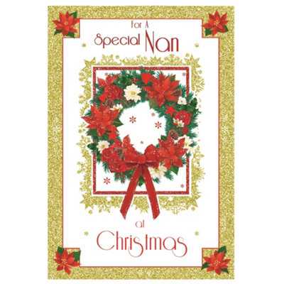For A Special Nan Poinsettia Wreath Design Christmas Card from B&Q