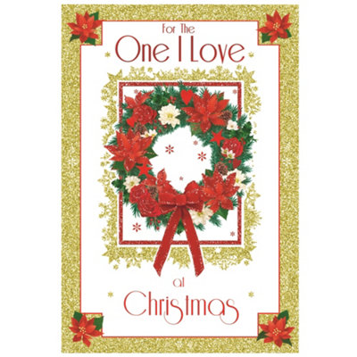 For The One I Love Poinsettia Wreath Design Christmas Card from B&Q