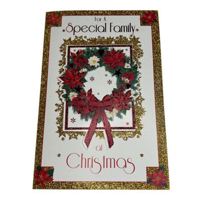 To A Special Family Poinsettia Wreath Design Christmas Card from B&Q