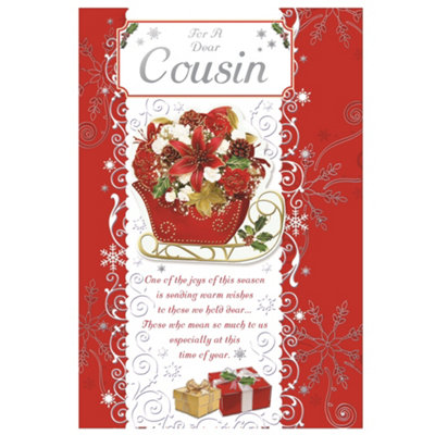  - For A Dear Cousin Sleigh With Flowers Design Christmas Card