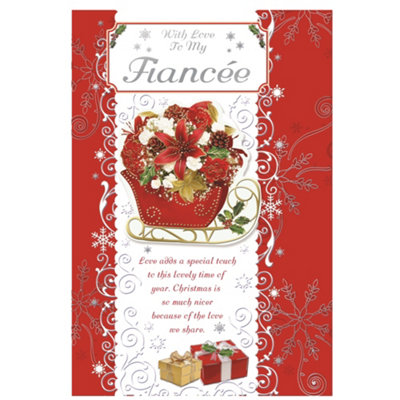 With Love To My Fiancee Sleigh With Flowers Design Christmas Card from B&Q