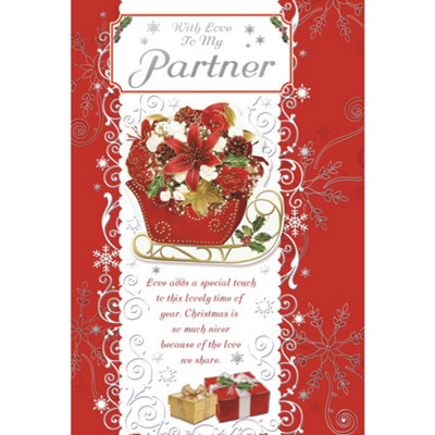 With Love To My Partner Sleigh With Flowers Design Christmas Card from B&Q