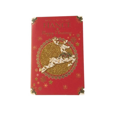 With Love To My Fiancé Foil Finished Reindeer Design Christmas Card from B&Q