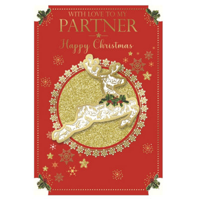 With Love To My Partner Foil Finished Raindeer Design Christmas Card from B&Q