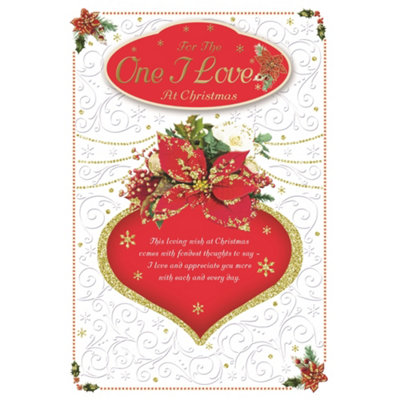 For The One I Love Heart With A Poinsettia Flower Design Christmas Card from B&Q