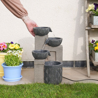 Festive Lights Solar & Plug-In Stone Effect Cascading Bowls Water Feature from B&Q