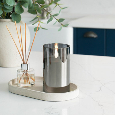 Festive Lights Ember™ Battery Hurricane Smoked-Glass Candle12.5Cm from B&Q
