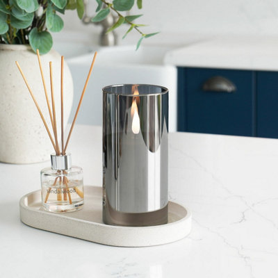 Festive Lights Ember™ Battery Hurricane Smoked-Glass Candle15Cm from B&Q
