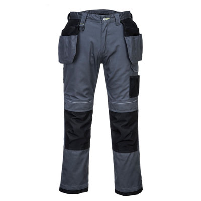 Portwest Pw3 Holster Work Trousers Zoom Grey/black & Knee Pads38S from B&Q