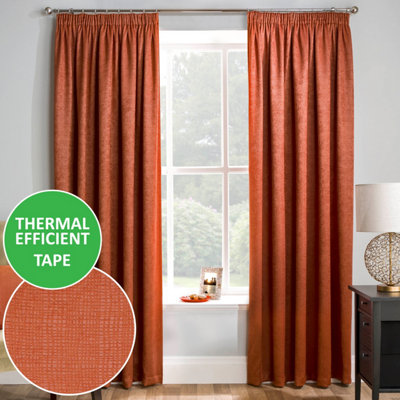 Enhanced Living Orange Matrix Plain Thermal Room Darkening Energy Saving Tape Top Curtains For Living Rooms & Bedrooms - 46" (117Cm) Width X 54" (137Cm) Drop - Image 5