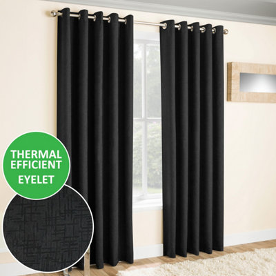 Enhanced Living Vogue 46 X 72 Inch (117X183cm) Eyelet Thermal Noise Reducing Dim Out Curtains (Pair) Black