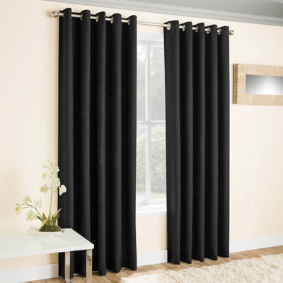 Enhanced Living Vogue 46 X 72 Inch (117X183cm) Eyelet Thermal Noise Reducing Dim Out Curtains (Pair) Black