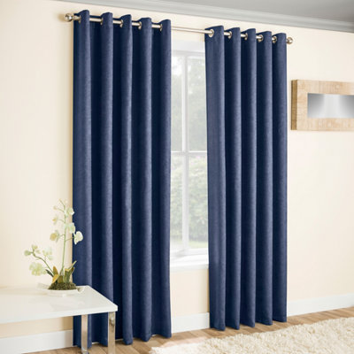 Enhanced Living Vogue Navy 66 X 90 Inch (168X229Cm) Eyelet Thermal Noise Reducing Dim Out Curtains (Pair) from B&Q